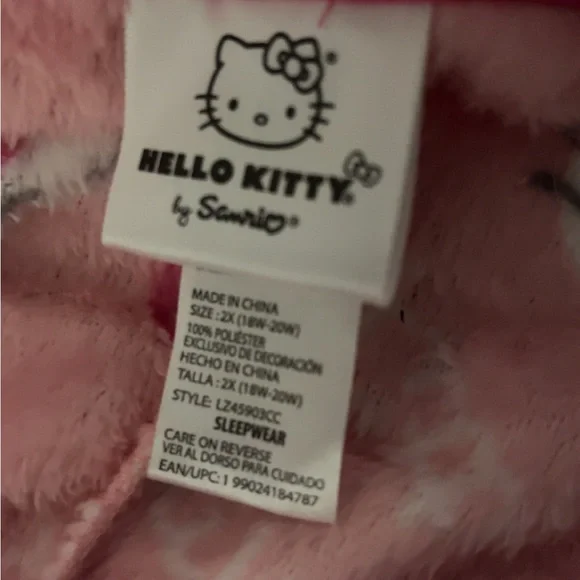 Pink And White Hello Kitty Pink Fleece PJ Adult Plus Size Hooded Onesie Suit - Picture 8 of 8